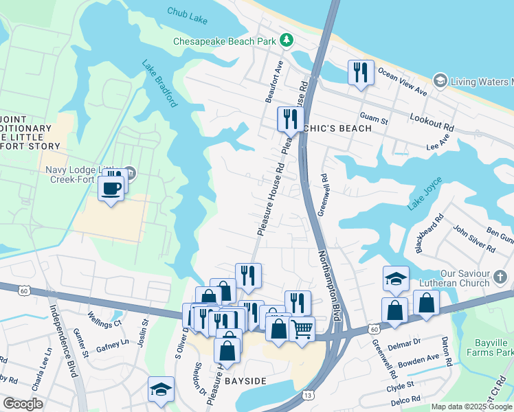 map of restaurants, bars, coffee shops, grocery stores, and more near 4817 Station House Lane in Virginia Beach