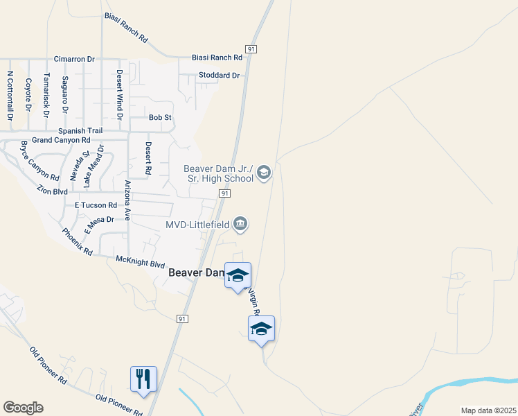map of restaurants, bars, coffee shops, grocery stores, and more near 3475 East Rio Virgin Road in Littlefield