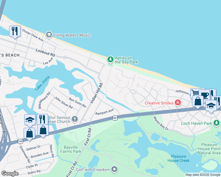 map of restaurants, bars, coffee shops, grocery stores, and more near 2219 Hermit Thrush Lane in Virginia Beach