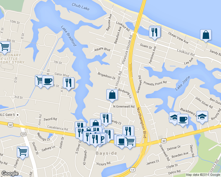 map of restaurants, bars, coffee shops, grocery stores, and more near 4817 Station House Lane in Virginia Beach