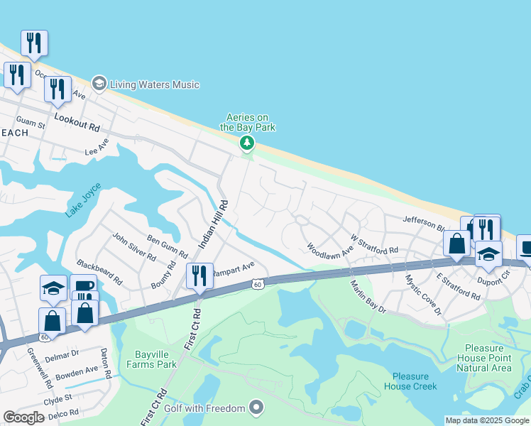map of restaurants, bars, coffee shops, grocery stores, and more near 3931 Aeries Way in Virginia Beach