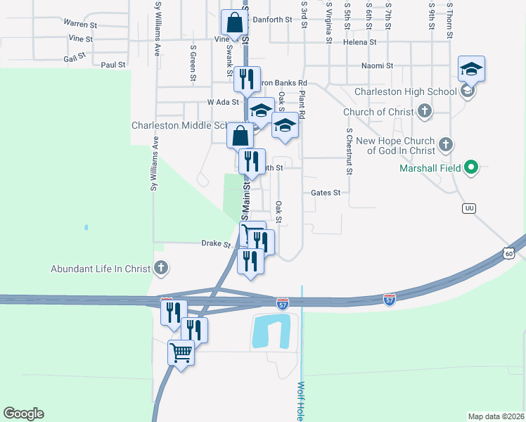 map of restaurants, bars, coffee shops, grocery stores, and more near 1299 Charleston Avenue in Charleston