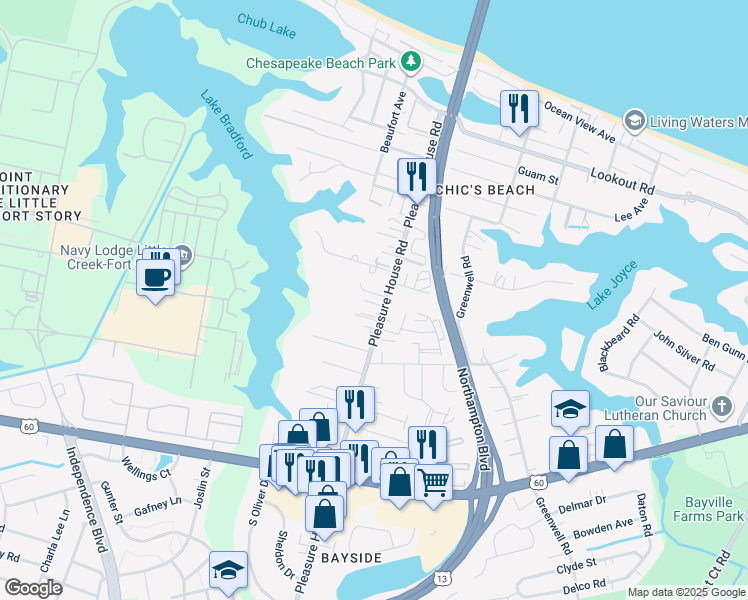 map of restaurants, bars, coffee shops, grocery stores, and more near 4811 Station House Lane in Virginia Beach