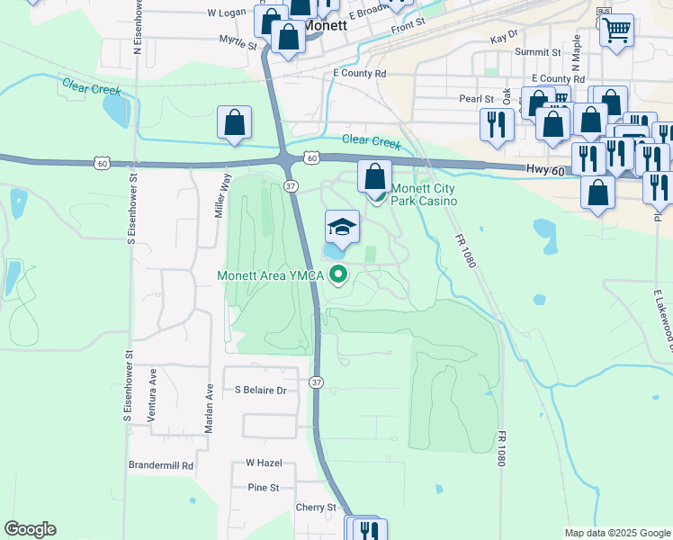 map of restaurants, bars, coffee shops, grocery stores, and more near 113 South Lincoln Avenue in Monett