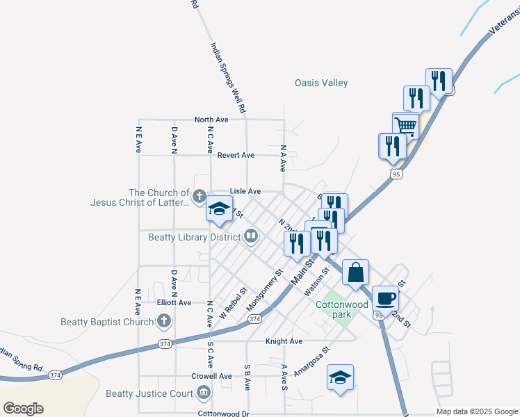map of restaurants, bars, coffee shops, grocery stores, and more near in Beatty