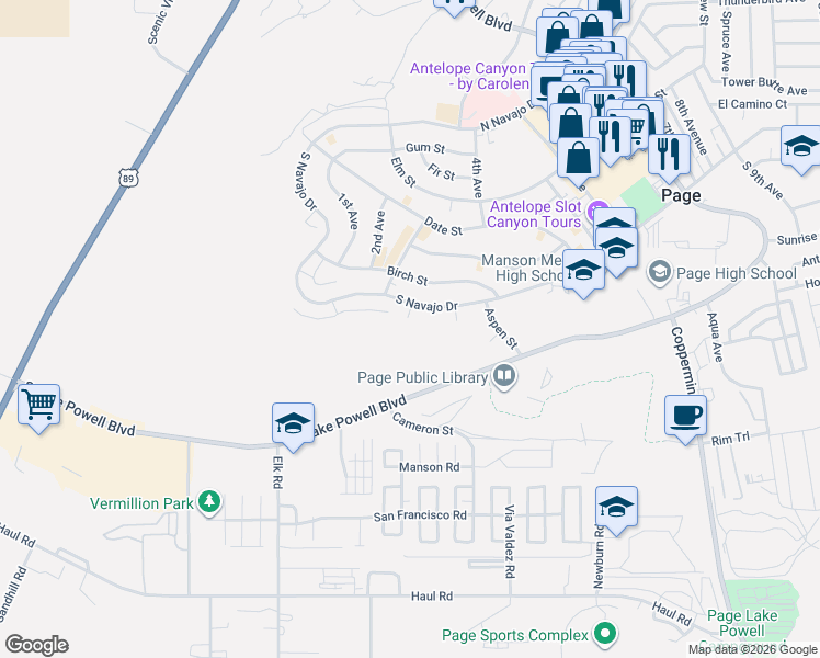 map of restaurants, bars, coffee shops, grocery stores, and more near 2 Echo Court in Page