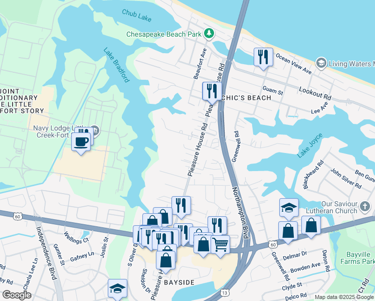 map of restaurants, bars, coffee shops, grocery stores, and more near 4827 Station House Lane in Virginia Beach