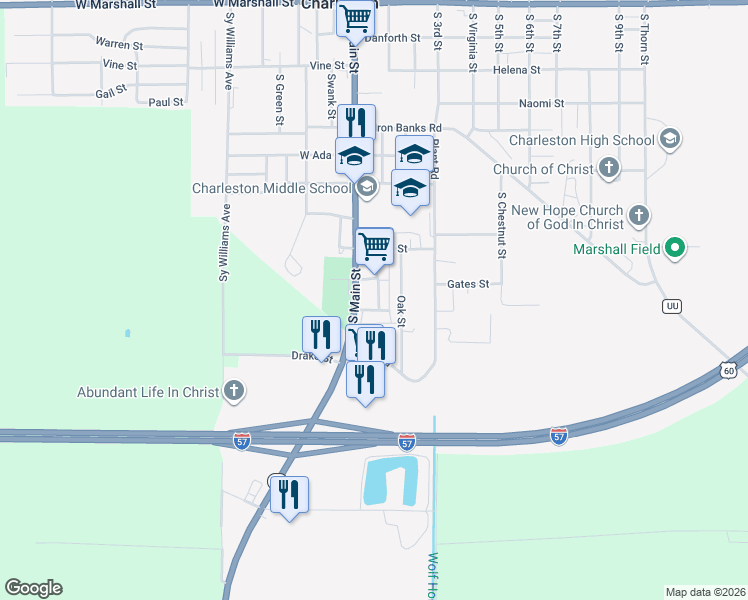map of restaurants, bars, coffee shops, grocery stores, and more near 1217-1299 Charleston Avenue in Charleston