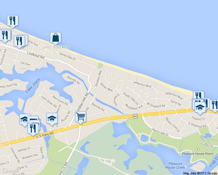 map of restaurants, bars, coffee shops, grocery stores, and more near 3932 Aeries Way in Virginia Beach