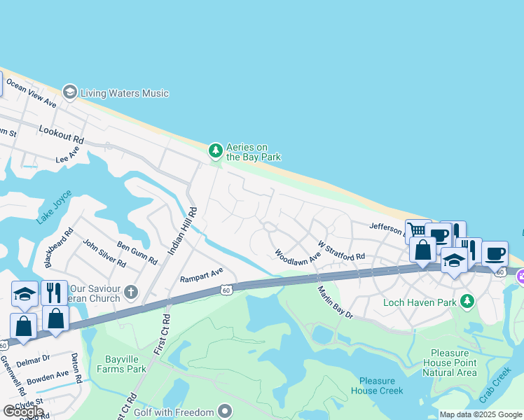 map of restaurants, bars, coffee shops, grocery stores, and more near 3904 Aeries Way in Virginia Beach