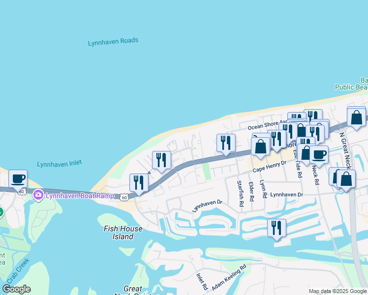 map of restaurants, bars, coffee shops, grocery stores, and more near 3154 Page Avenue in Virginia Beach