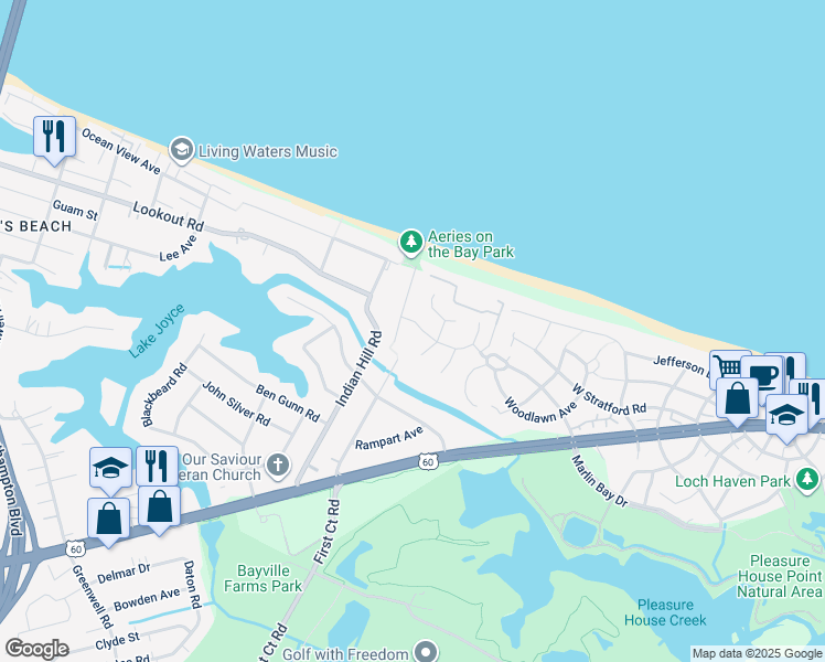 map of restaurants, bars, coffee shops, grocery stores, and more near 3963 Aeries Way in Virginia Beach