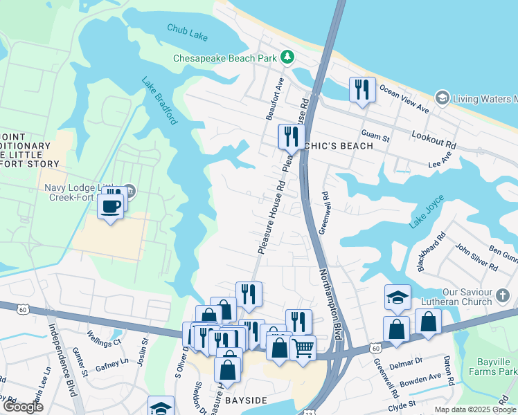 map of restaurants, bars, coffee shops, grocery stores, and more near 4817 Station House Lane in Virginia Beach