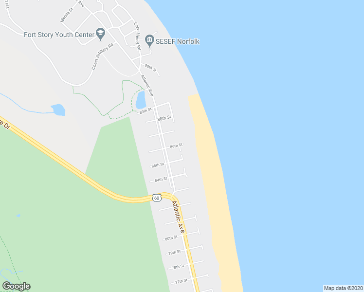 map of restaurants, bars, coffee shops, grocery stores, and more near 107 85th Street in Virginia Beach