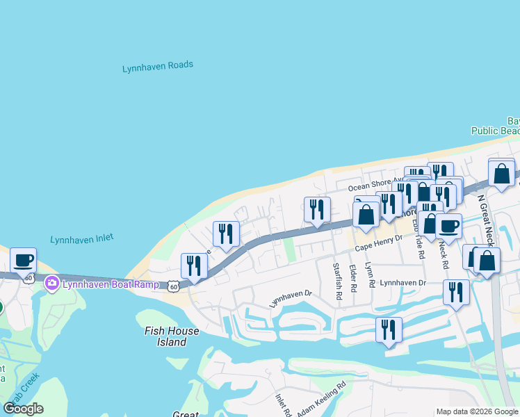 map of restaurants, bars, coffee shops, grocery stores, and more near 3145CM Page Avenue in Virginia Beach