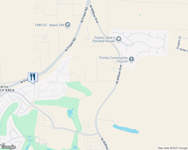 map of restaurants, bars, coffee shops, grocery stores, and more near 2776 East Silaxo Road in Clovis
