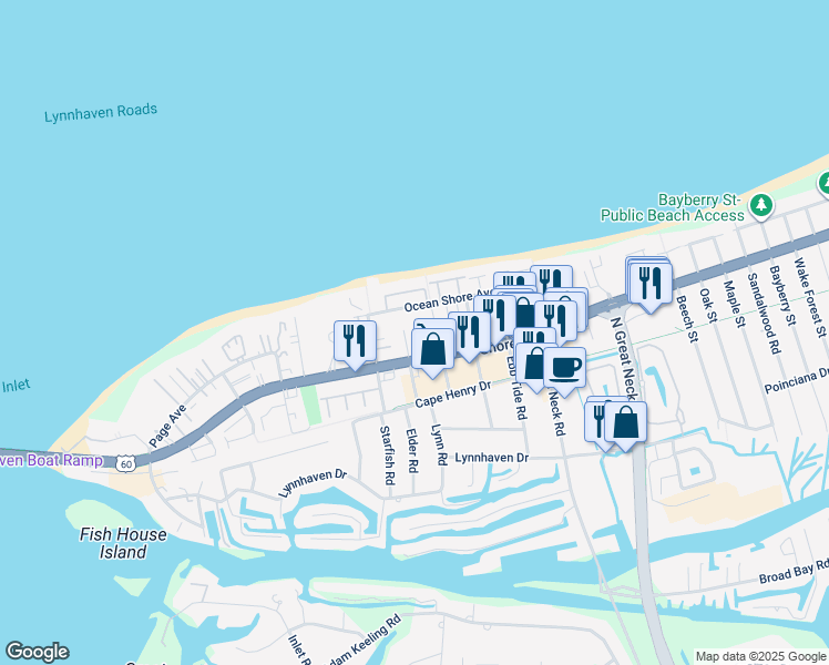 map of restaurants, bars, coffee shops, grocery stores, and more near 2904 Brighton Beach Place in Virginia Beach