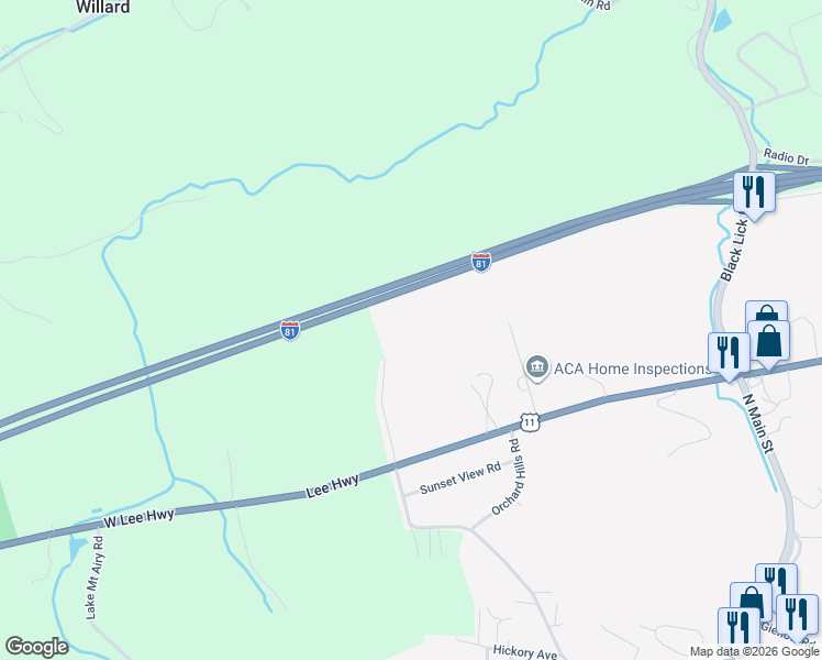map of restaurants, bars, coffee shops, grocery stores, and more near 706 Green Mountain Road in Rural Retreat