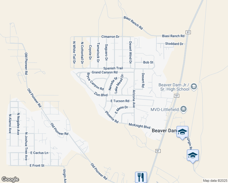 map of restaurants, bars, coffee shops, grocery stores, and more near Lakemead Drive in Littlefield