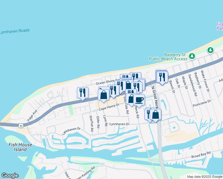 map of restaurants, bars, coffee shops, grocery stores, and more near 2329 Red Tide Road in Virginia Beach