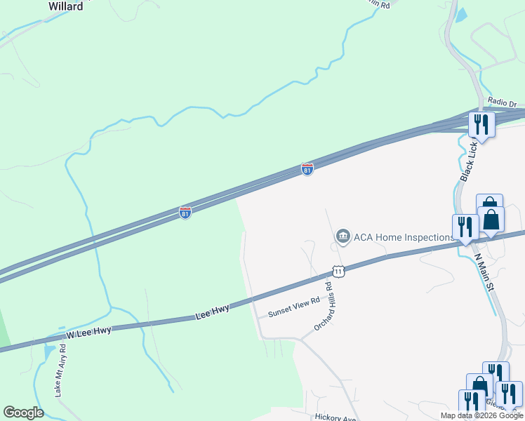 map of restaurants, bars, coffee shops, grocery stores, and more near 706 Green Mountain Road in Rural Retreat