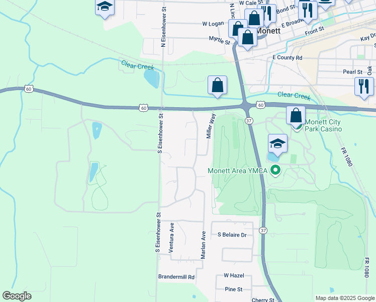 map of restaurants, bars, coffee shops, grocery stores, and more near 113 Aubree Court in Monett