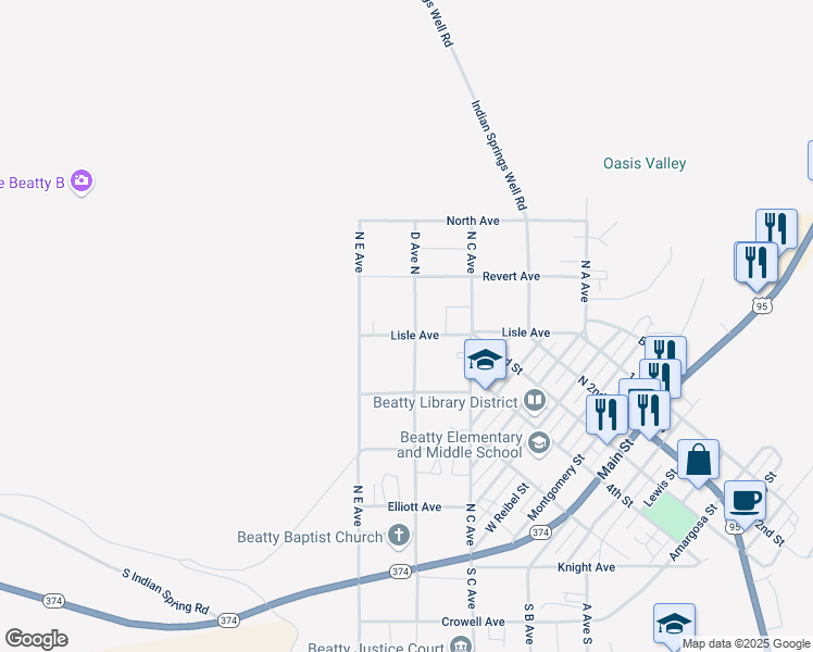 map of restaurants, bars, coffee shops, grocery stores, and more near 1551 Lisle Avenue in Beatty