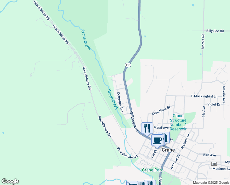 map of restaurants, bars, coffee shops, grocery stores, and more near 602 Compton Avenue in Crane