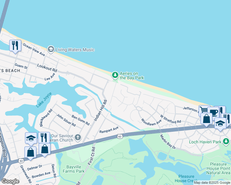 map of restaurants, bars, coffee shops, grocery stores, and more near 2338 Rookery Way in Virginia Beach
