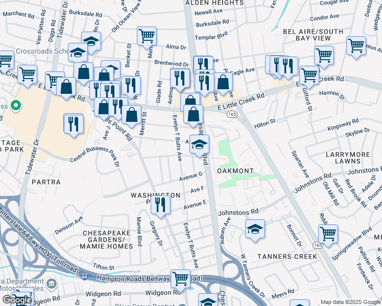 map of restaurants, bars, coffee shops, grocery stores, and more near 1018 Avenue H in Norfolk