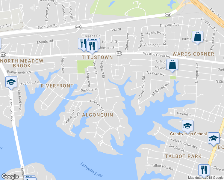 map of restaurants, bars, coffee shops, grocery stores, and more near 1043 Willingham Street in Norfolk