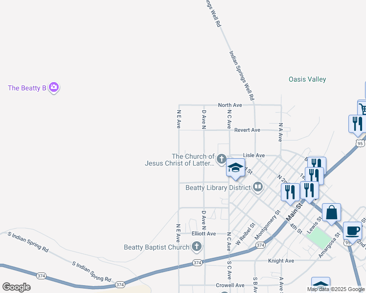 map of restaurants, bars, coffee shops, grocery stores, and more near 102 Twilight Circle in Beatty
