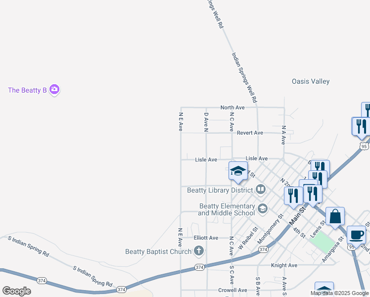map of restaurants, bars, coffee shops, grocery stores, and more near 102 Twilight Circle in Beatty
