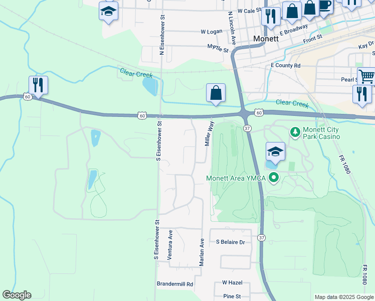 map of restaurants, bars, coffee shops, grocery stores, and more near 113 Aubree Court in Monett