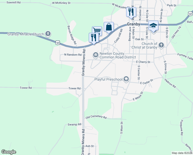 map of restaurants, bars, coffee shops, grocery stores, and more near 458 West Cedar Street in Granby