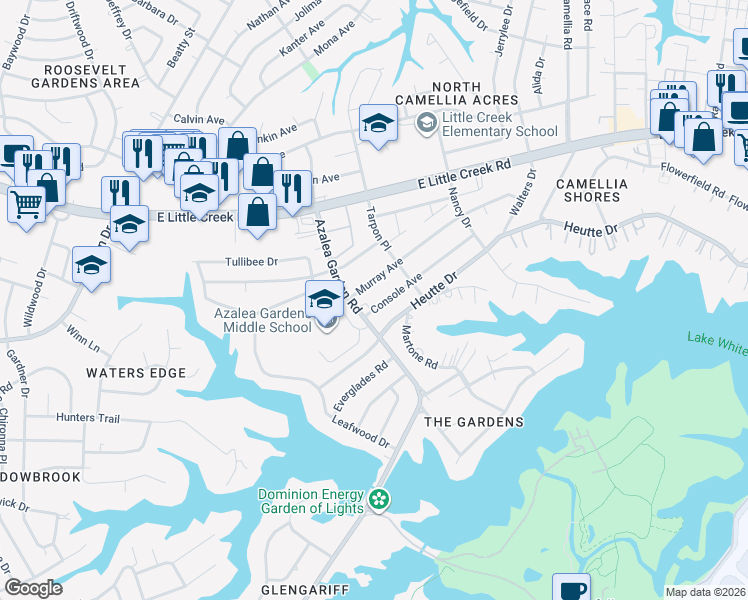 map of restaurants, bars, coffee shops, grocery stores, and more near 2514 Console Avenue in Norfolk