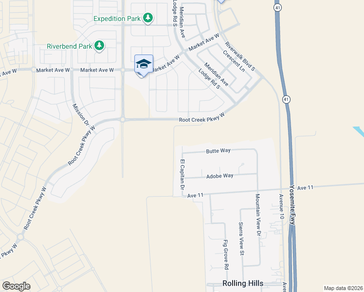 map of restaurants, bars, coffee shops, grocery stores, and more near 11230 El Capitan Drive in Madera