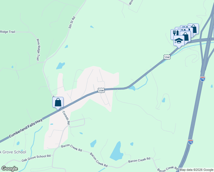 map of restaurants, bars, coffee shops, grocery stores, and more near 3444 Cumberland Falls Highway in Corbin