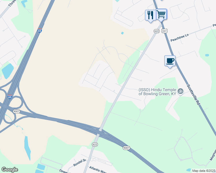 map of restaurants, bars, coffee shops, grocery stores, and more near 741 Plano Road in Bowling Green