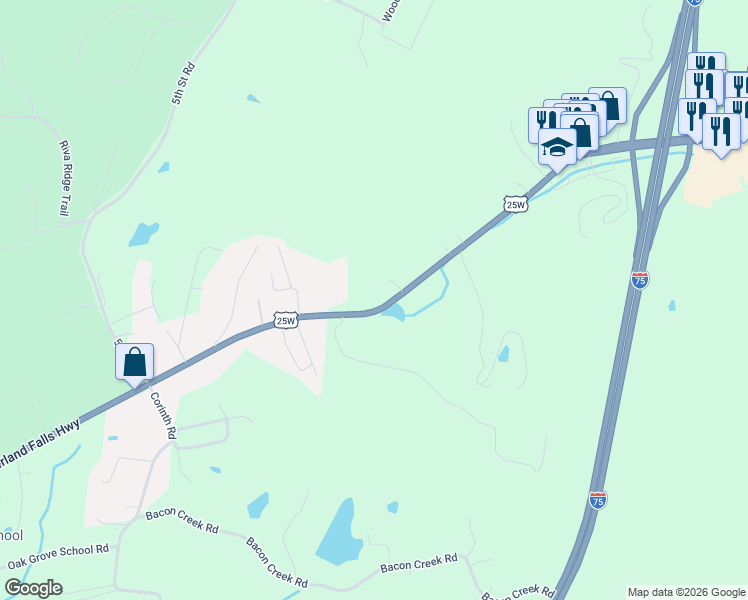map of restaurants, bars, coffee shops, grocery stores, and more near 3444 Cumberland Falls Highway in Corbin