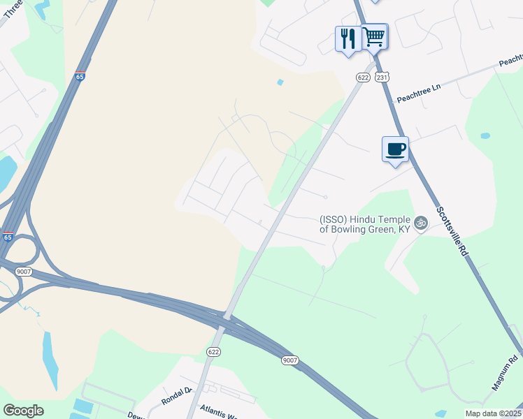 map of restaurants, bars, coffee shops, grocery stores, and more near 741 Plano Road in Bowling Green