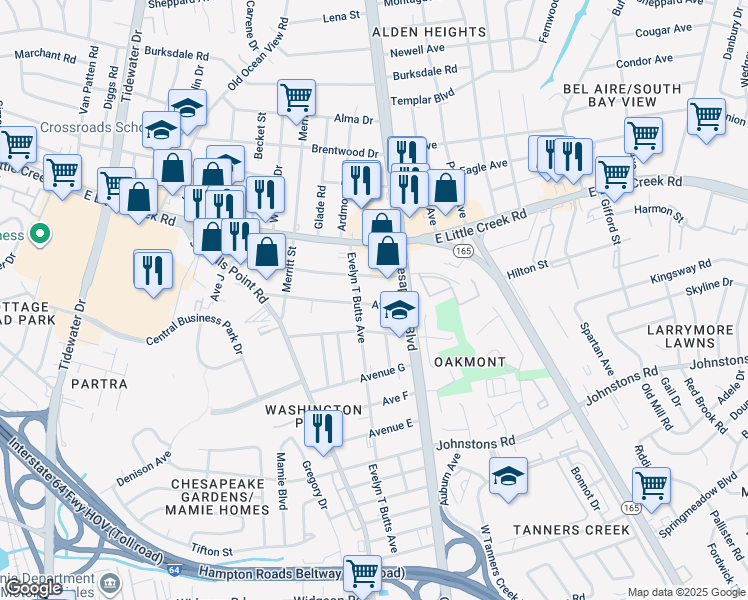 map of restaurants, bars, coffee shops, grocery stores, and more near 962 Avenue I in Norfolk