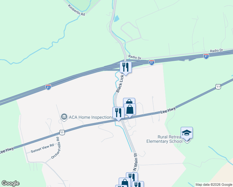 map of restaurants, bars, coffee shops, grocery stores, and more near in Rural Retreat