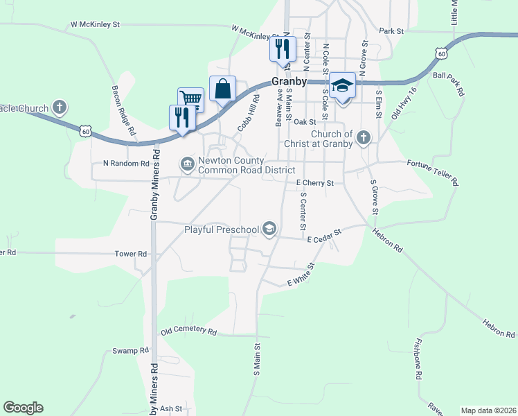 map of restaurants, bars, coffee shops, grocery stores, and more near 648 South Main Street in Granby