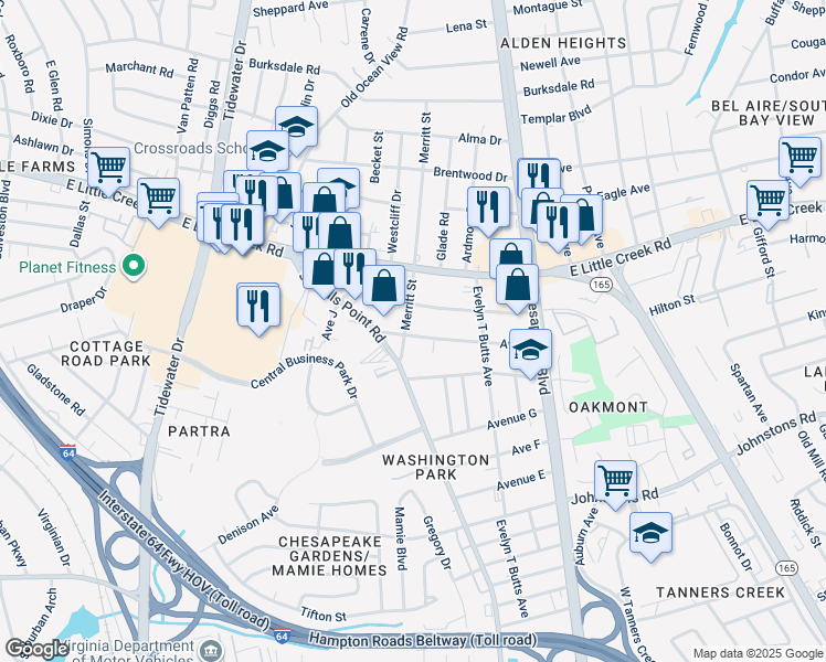 map of restaurants, bars, coffee shops, grocery stores, and more near 900 Avenue I in Norfolk