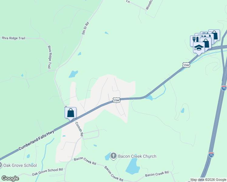 map of restaurants, bars, coffee shops, grocery stores, and more near 14 Moonbow Plaza in Corbin