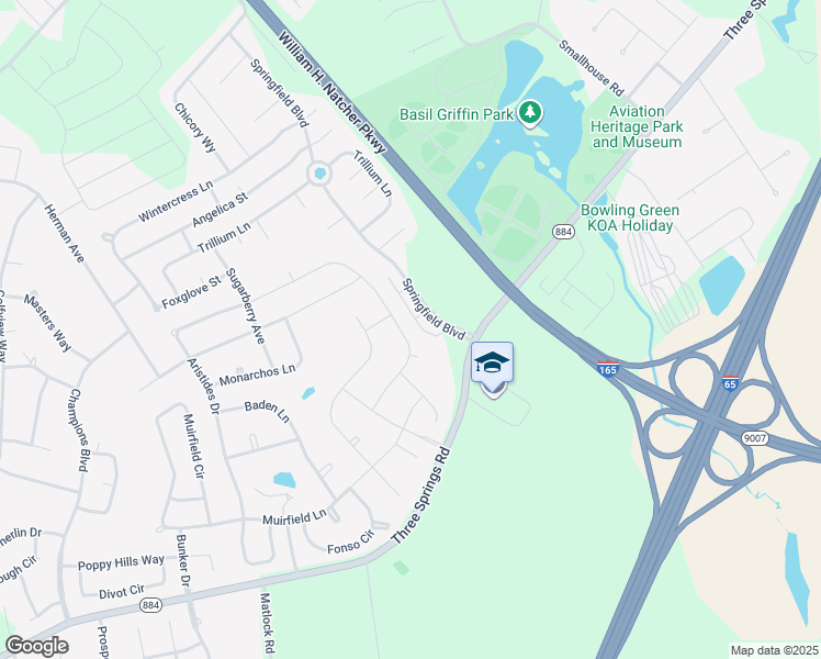 map of restaurants, bars, coffee shops, grocery stores, and more near 1166 Aristides Drive in Bowling Green