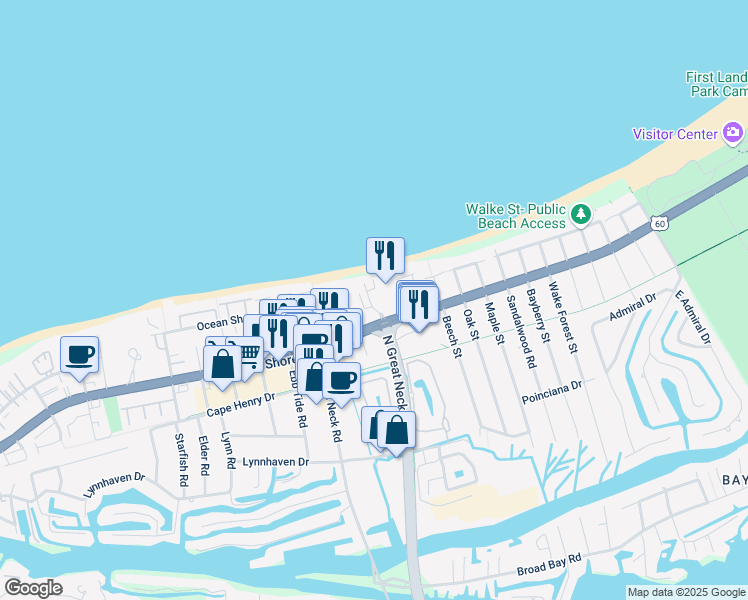map of restaurants, bars, coffee shops, grocery stores, and more near 2308 Mariners Mark Way in Virginia Beach