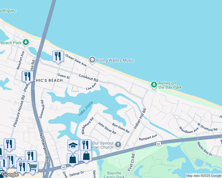 map of restaurants, bars, coffee shops, grocery stores, and more near 2405 Lookout Court in Virginia Beach