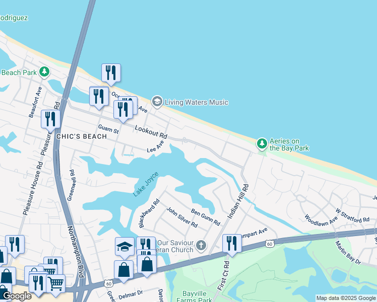 map of restaurants, bars, coffee shops, grocery stores, and more near 2405 Lookout Court in Virginia Beach